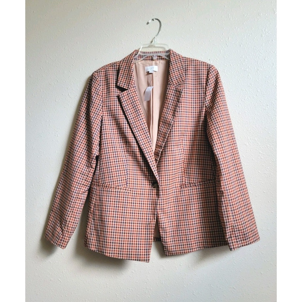 Loft Women's Plaid Check Blazer One Button Cardigan Jacket Sz 14